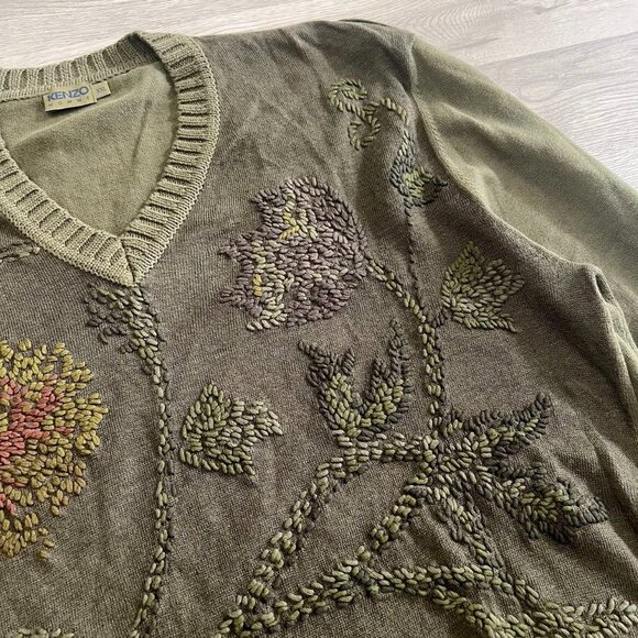 NWOT Kenzo men's Embroidered linen blend sweater Size XXL Green - Picture 5 of 14